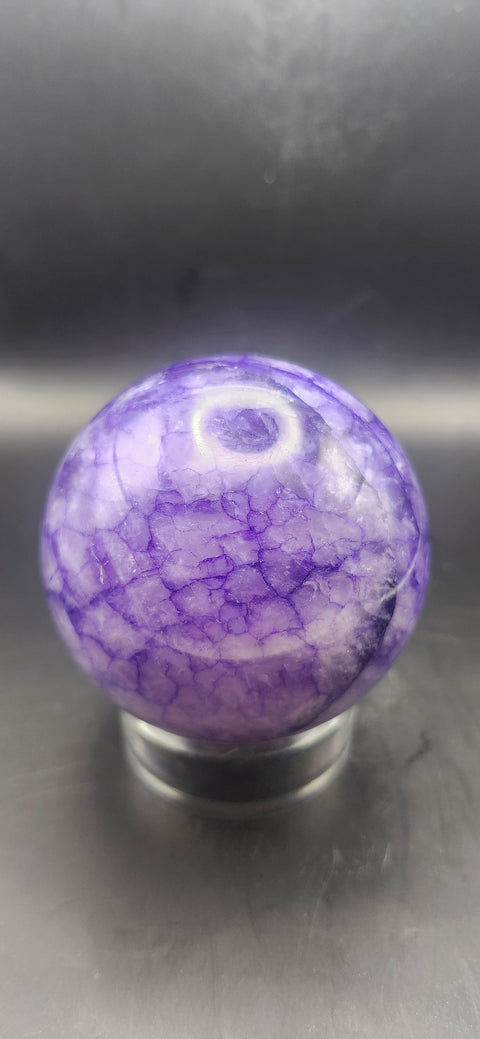 Purple crackle quartz sphere. 64.5mm, 2.53 inches, 13.2 ounces! Uv