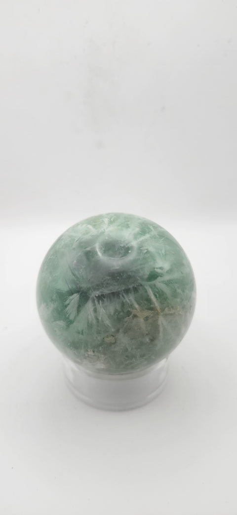 Snowflake florite sphere. 59.6mm, 2.34 inches, 12.4 ounces