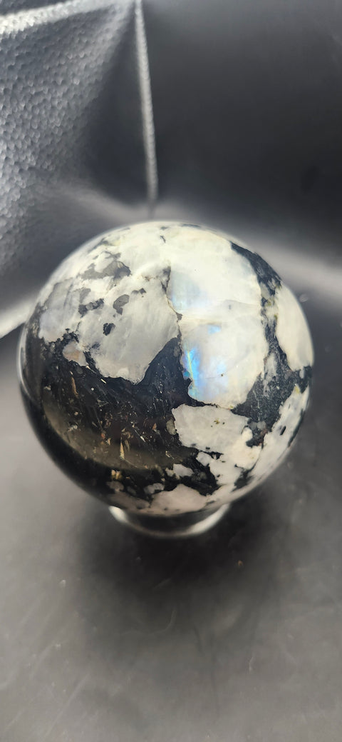 Rainbow moonstone sphere! 81.7mm, 3.21 inches, 1.13 pounds