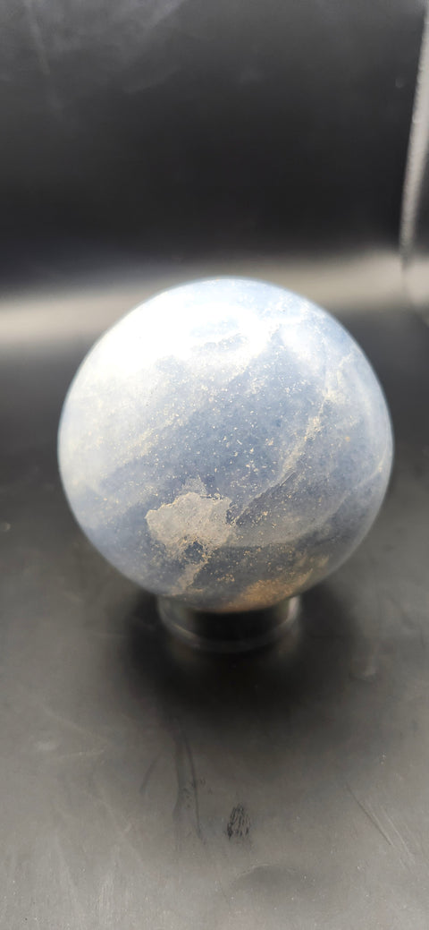 Blue calcite sphere. 62mm, 2.44 inches, 12 ounces