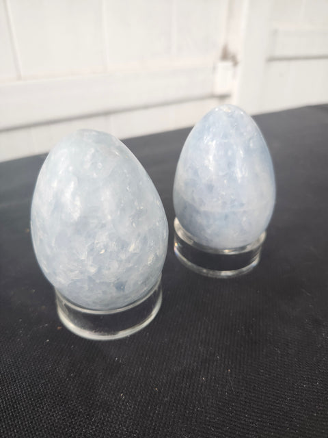 Blue calcite egg, 7 ounces, 3 inches tall