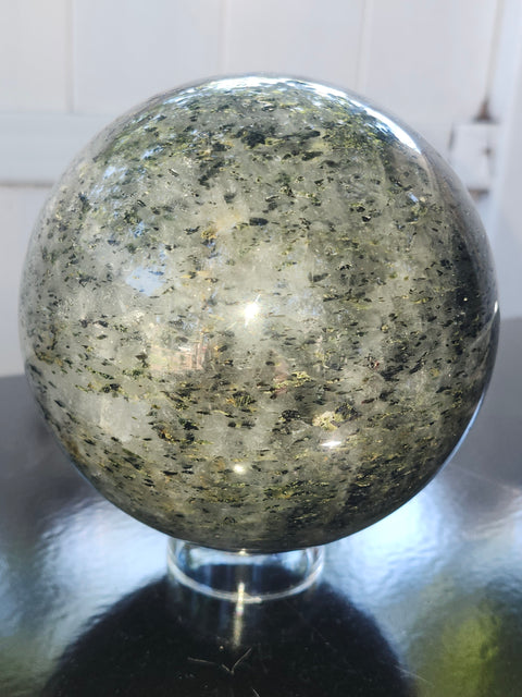Massive larvikite sphere! 121mm, 4.8 inches, 5.8 pounds