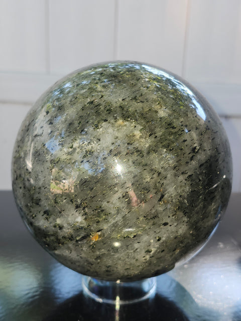 Massive larvikite sphere! 121mm, 4.8 inches, 5.8 pounds