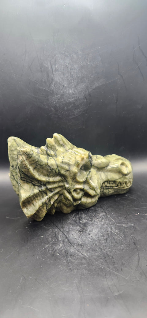 Serpentine dragon skull! 1.15 pounds, 4.5 inch head, 6.5 nose to horn