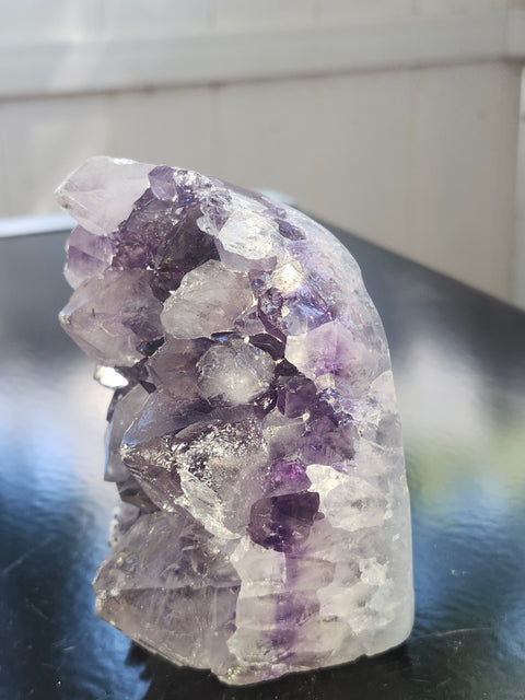 Amethyst cut base free form! 1.14 pounds, 4.1 inches tall, 3.3 wide