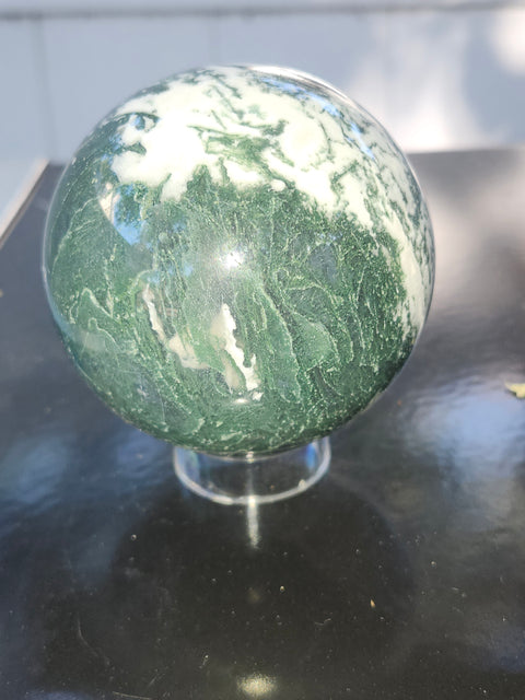 Moss agate sphere! 71mm, 2.8 inches, 1.1 pounds