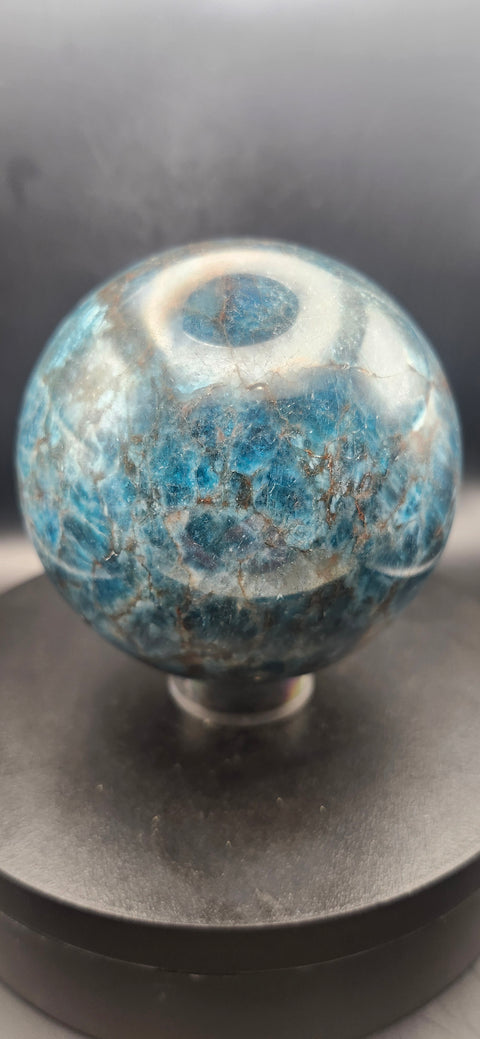 Blue apatite sphere! 82.2mm, 3.23 inches, 2.1 pounds!