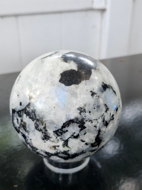 Rainbow moonstone sphere! 2.7 pounds, 90mm, 3.55 inches