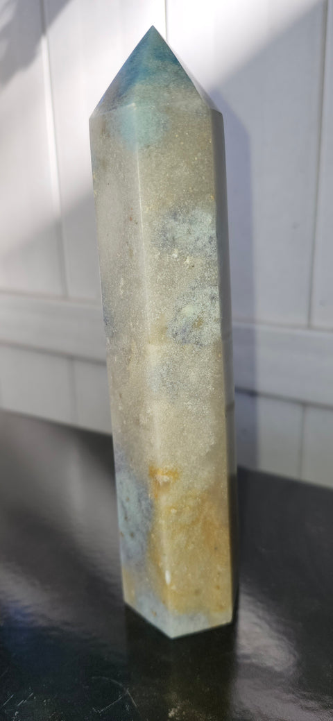 Blue, orange & green aventurine tower! 7.5 inches tall, 1.2 pounds