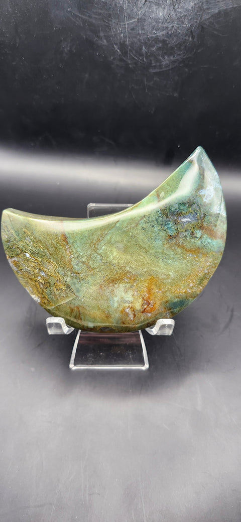 Green jasper moon! 10 ounces, 4 inches long