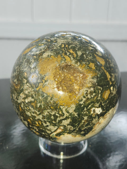 Ocean jasper sphere! 93mm, 3.66 inches, 2.6 pounds