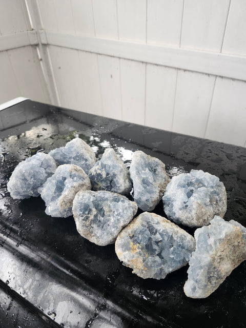 Blue calcite geode, clusters!! 6 too 8 ounces