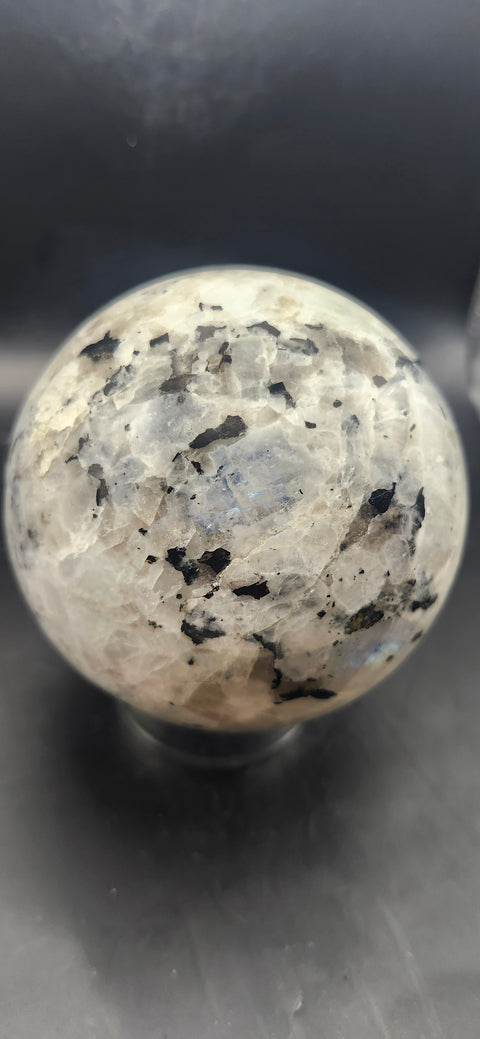 Rainbow moonstone sphere! 83.1mm, 3.27 inches, 1.12 pounds