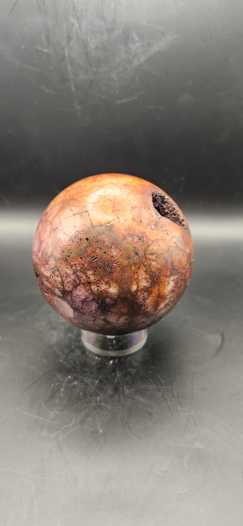 Ferruginous quartz sphere. 68.2mm, 2.68 inches, 15 ounces