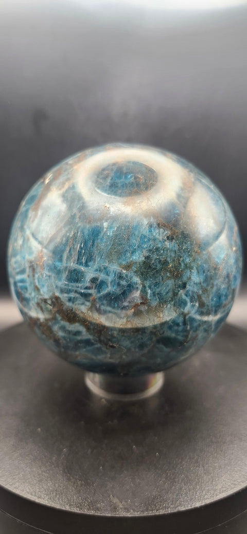 Blue apatite sphere! 82.2mm, 3.23 inches, 2.1 pounds!