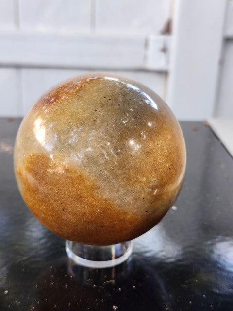 Green and gold aventurine sphere with silver flash 1.4 pounds, 74mm