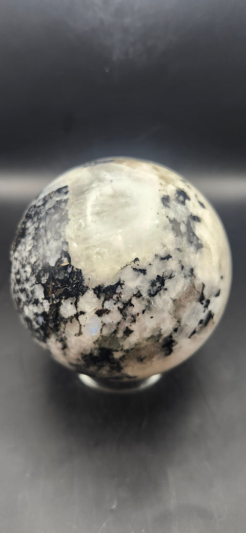 Rainbow moonstone sphere! 82.8mm, 3.26 inches, 1.12 pounds