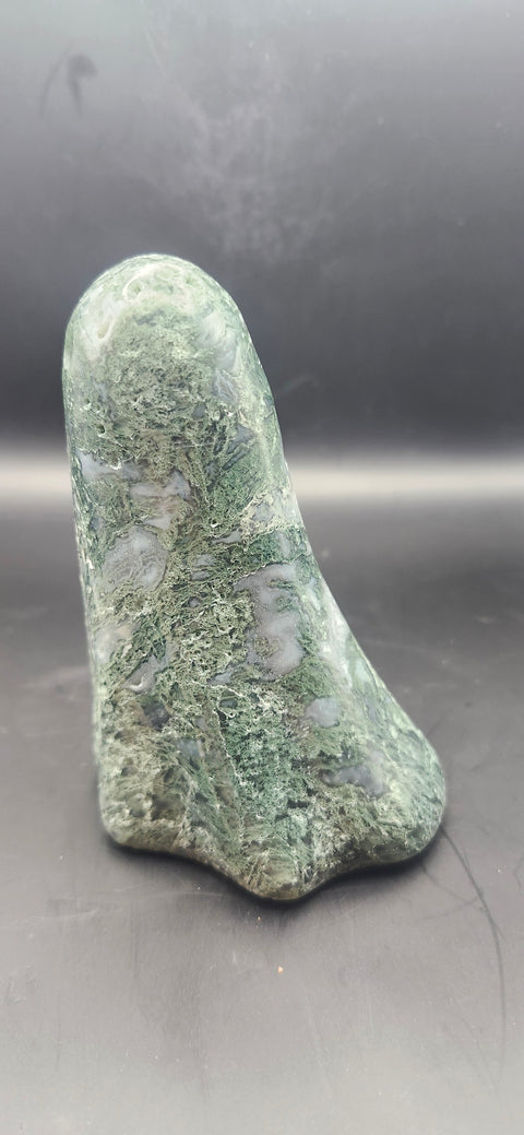 Moss agate tower. 13.5 ounces, 4 inches tall