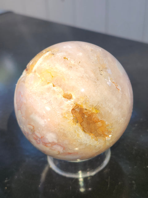Druzy flower agate sphere! 74mm, 2.9 inches, 1.3 pounds