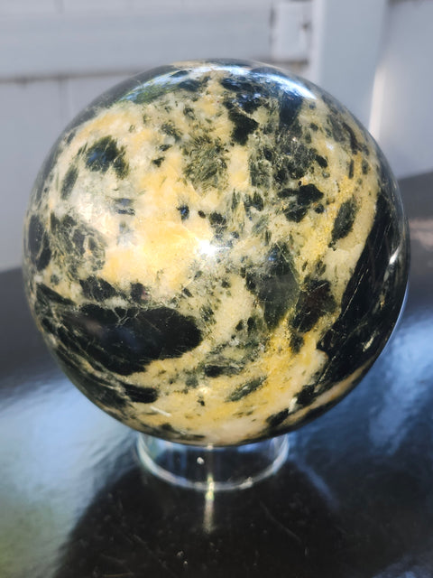 Mega Green sodalite sphere! 98.9mm, 3.89 inches, 3.8 pounds