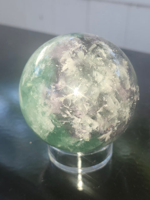 Snowflake florite sphere! 72mm, 2.85 inches, 1.7 pounds
