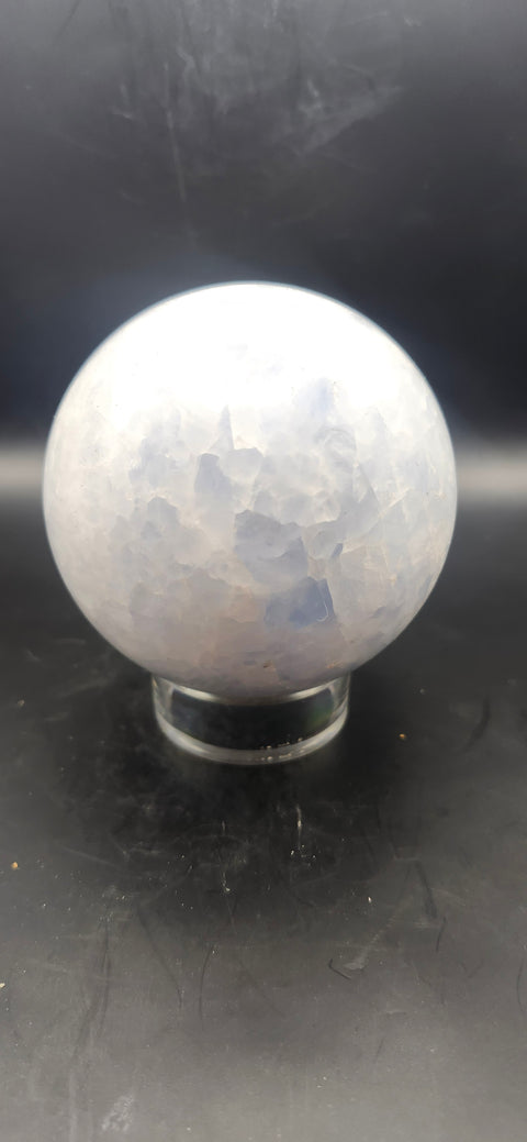 Blue calcite sphere. 80.4mm, 3.16 inches, 1.11 pounds
