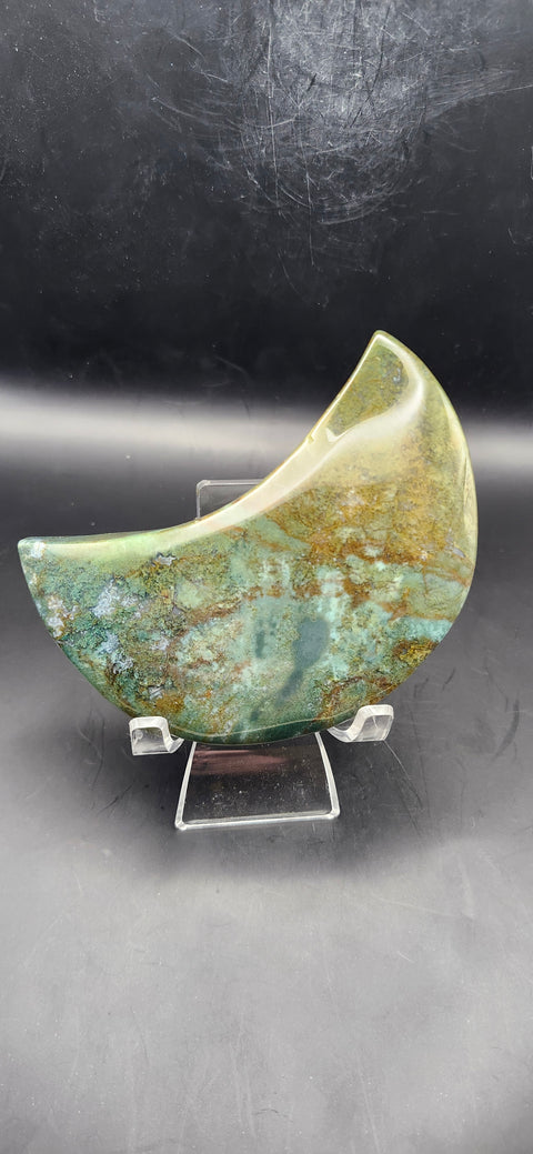 Green jasper moon! 10 ounces, 4 inches long