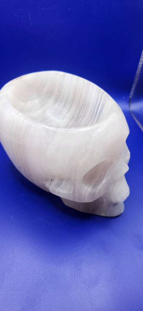 Striped calcite skull/ offering bowl! 2.10 pounds, 5 inches by 3.5 by 3