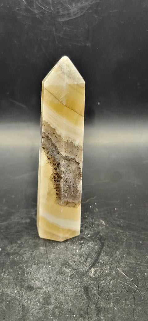 Striped yellow calcite tower! 2 ounces, 3.25 inches