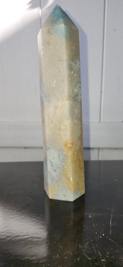 Blue, orange & green aventurine tower! 7.5 inches tall, 1.2 pounds