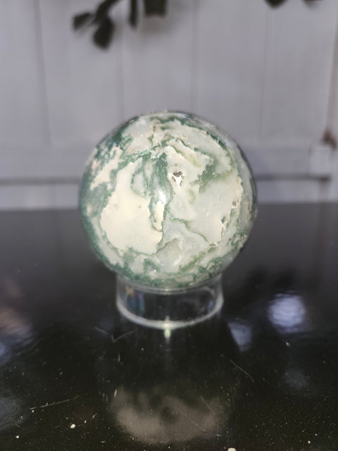 Moss agate sphere! 15 ounce, 68.1mm, 2.68 inch