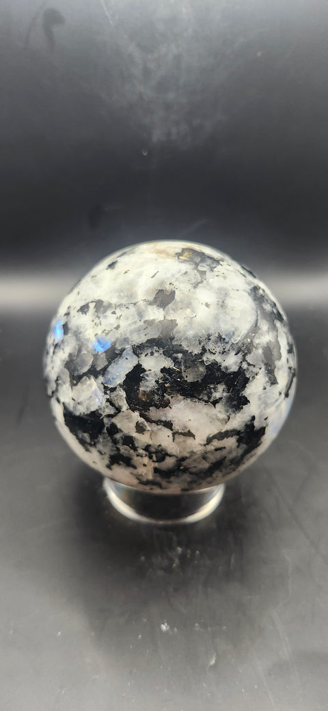Rainbow moonstone sphere! 79.6mm, 3.13 inches, 1.10 pounds
