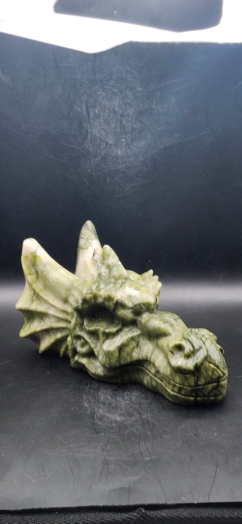 Serpentine dragon skull! 1.12 pounds, 4.5 inch head, 6.5 nose to horn