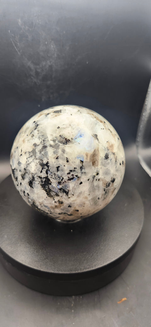 Rainbow moonstone sphere! 83mm, 3.26 inches, 1.14 pounds