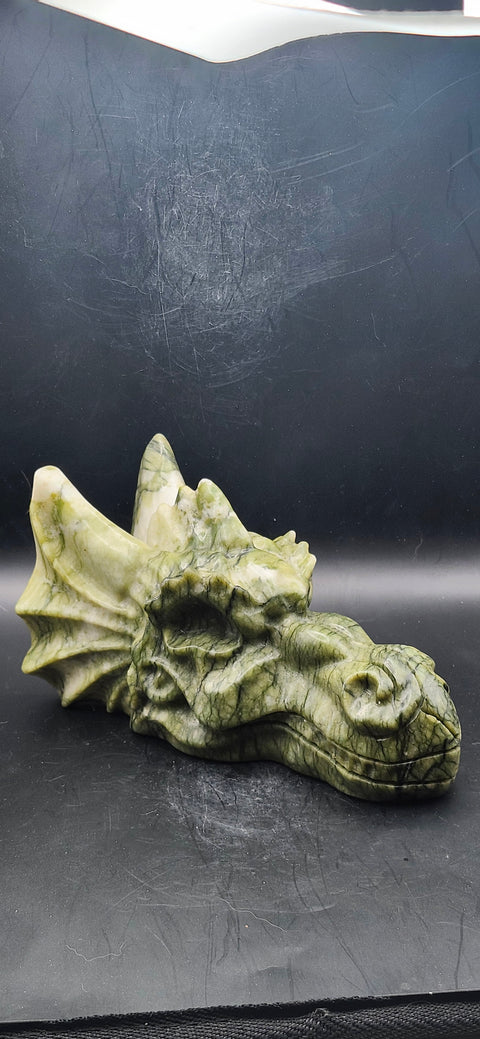 Serpentine dragon skull! 1.12 pounds, 4.5 inch head, 6.5 nose to horn