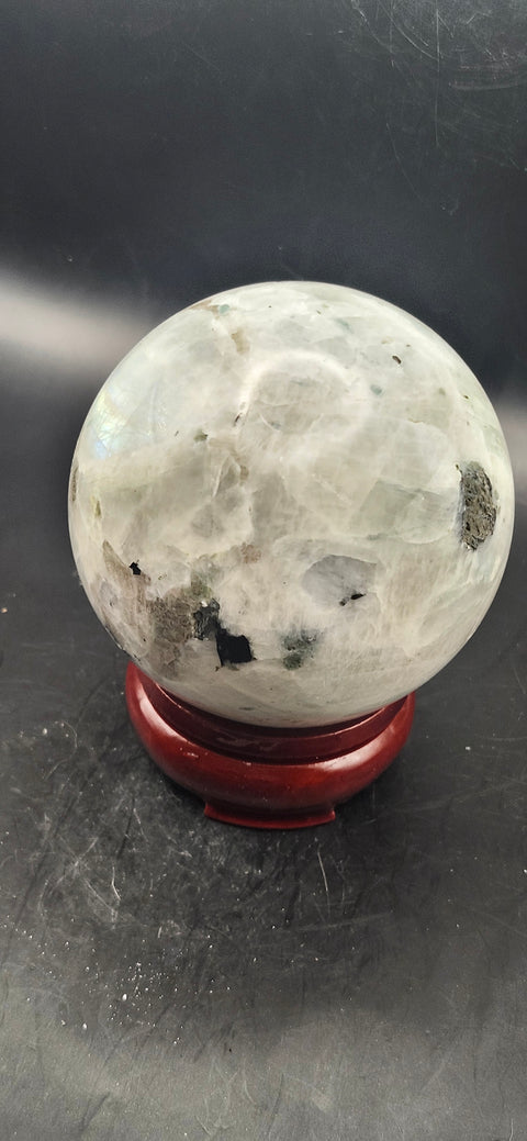Rainbow moonstone sphere! 74mm, 2.9 inch, 1.4 pounds