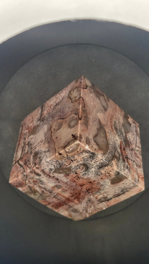 Pink dendritic jasper balancing cube 1.4 pounds, 2.4 by 2.4 inches