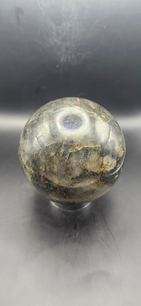 Large labradorite sphere. 88.5mm, 3.48 inches, 2.4 pounds!