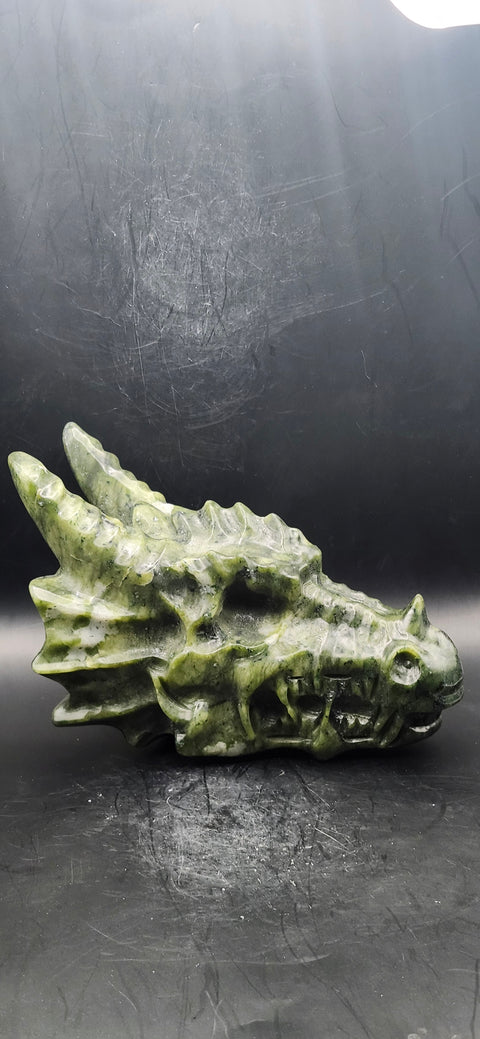 Nephrite dragon skull! 1.10 pounds, 4.5 inch head, 6 inch nose to horn