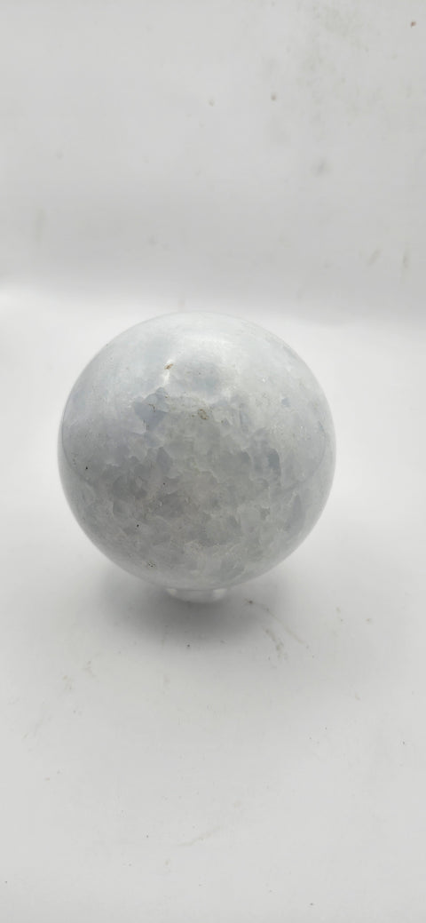 Blue calcite sphere! 9.2 ounces, 55.9mm, 2.2 inches