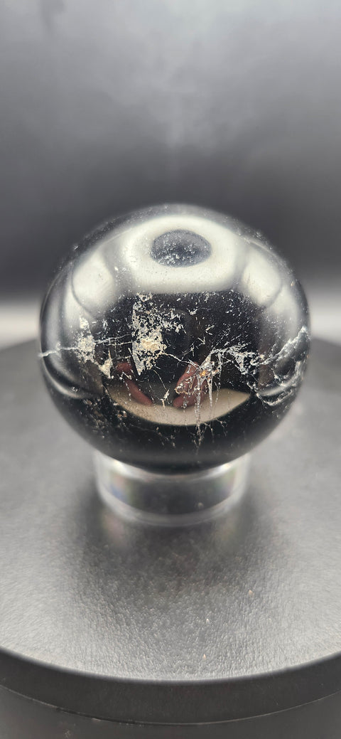 Black tourmaline sphere. 49.8mm, 1.96 inches, 7 ounces