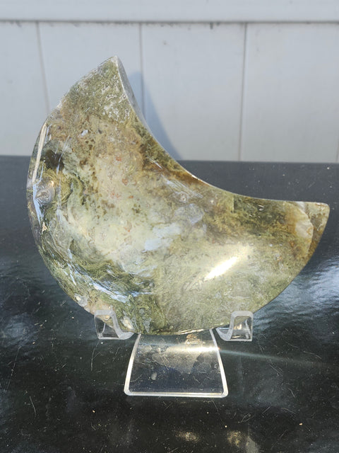 Moss agate moon! 4.59 inches, 12 ounces