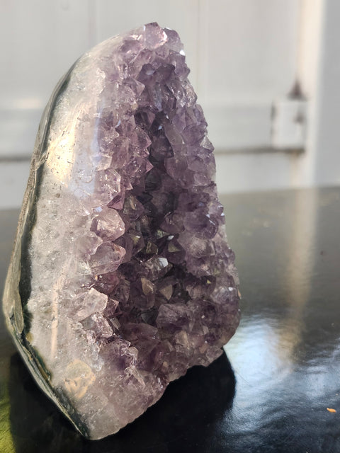 Amethyst cut base free form! 13.6 ounces, 3.2 inches tall, 2.7 wide
