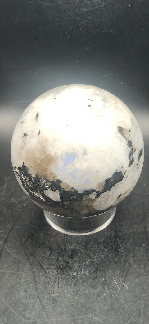 Rainbow moonstone sphere! 72.9mm, 2.8 inches, 1.3 pounds
