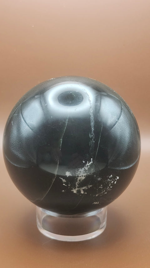 Moss agate sphere. 81.4mm,.3.20 inches, 1.9 inches