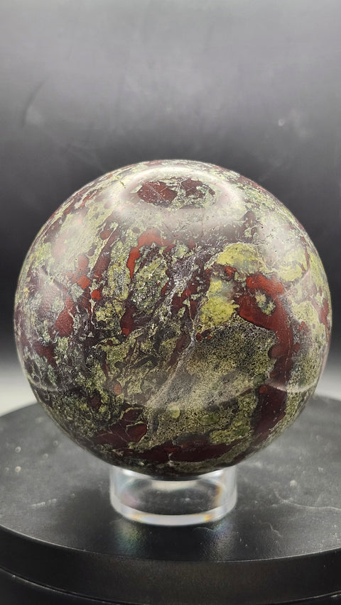 Dragon bloodstone sphere, 1.6 pounds,75mm, 2.95 inches