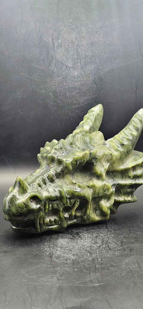 Nephrite dragon skull! 1.10 pounds, 4.5 inch head, 6 inch nose to horn