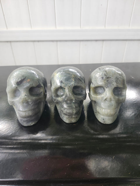 Labradorite skull! 1.2 pounds, 3.8 inches long, 2.8 tall, 2.3 wide