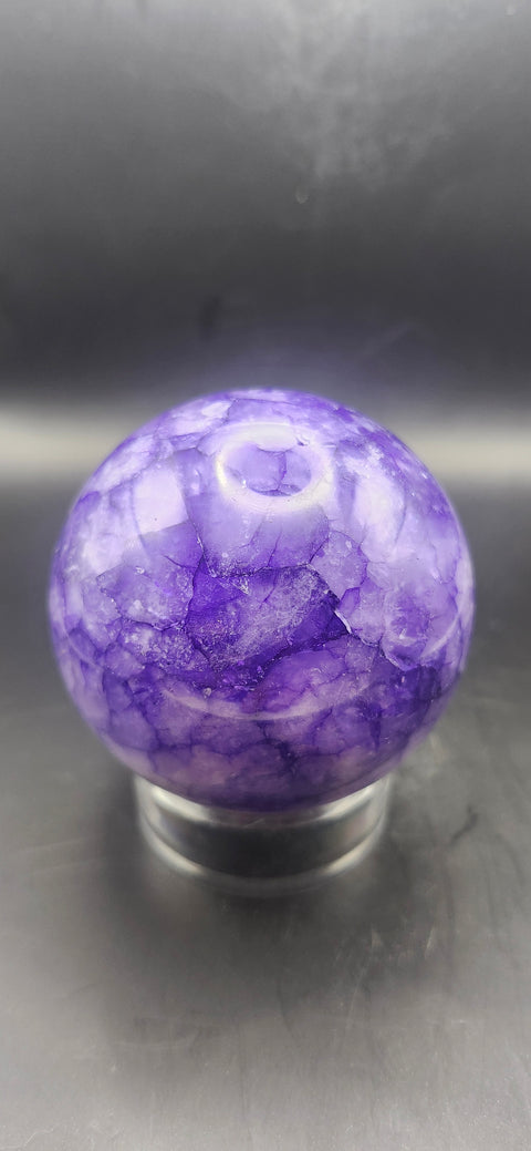 Purple crackle quartz sphere. 64.5mm, 2.53 inches, 13.2 ounces! Uv