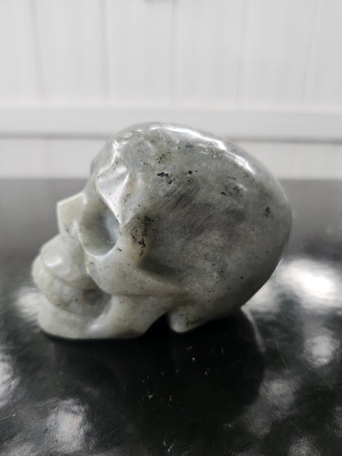 Labradorite skull! 1.2 pounds, 3.8 inches long, 2.8 tall, 2.3 wide